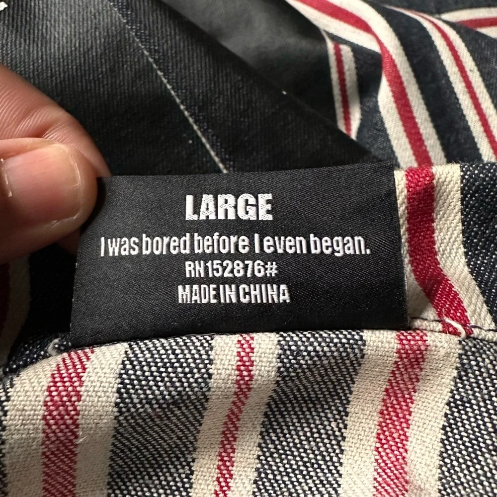 PLEASURES striped chore jacket over shirt shacket denim red printed graphic - Picture 10 of 11